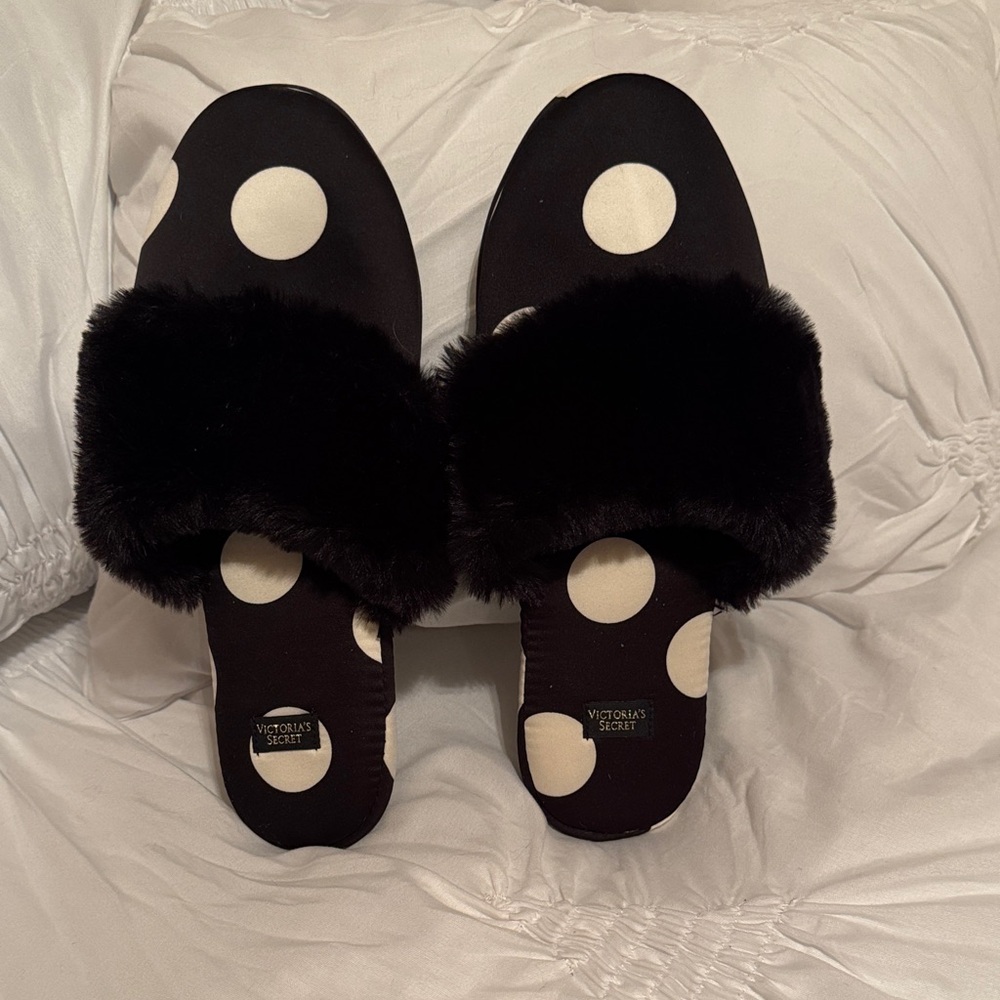 Victoria's Secret Black and White Polka Dot Slippers